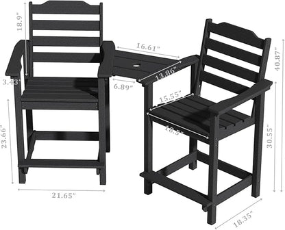 Tall Adirondack Chair, All Weather Resistant Adirondack Bar Stools for Patio, Lawn, Garden, Swimming Pool, Modern Adirondack Chair, (Black, 2pcs)