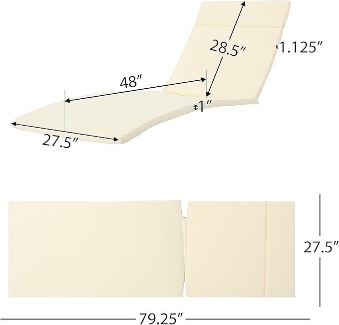Christopher Knight Home New Lakeport Outdoor Chaise Lounge Cushion (Set of 2), 2 Count (Pack of 1), Beige