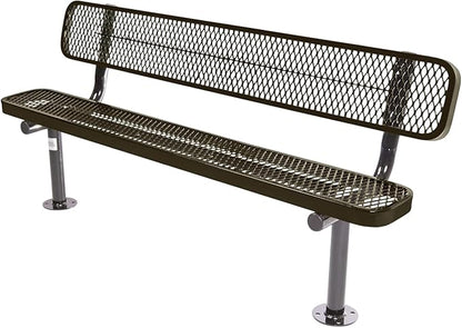 COATEDOUTDOORFURNITURE Heavy-Duty Outdoor Bench Thermoplastic Coated, Expanded Metal, Commercial-Grade Seating, Made in America (Surface with Back, 6 Ft, Textured Gold Vein)