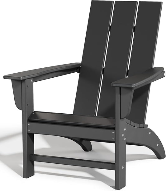 Poly Lumber Adirondack Chair, All-Weather Resistant Outdoor Patio Chairs, Look Like Wood, Pre-Assembled Outdoor Fire Pit Chair for Pool, Deck, Backyard, Garden, Black