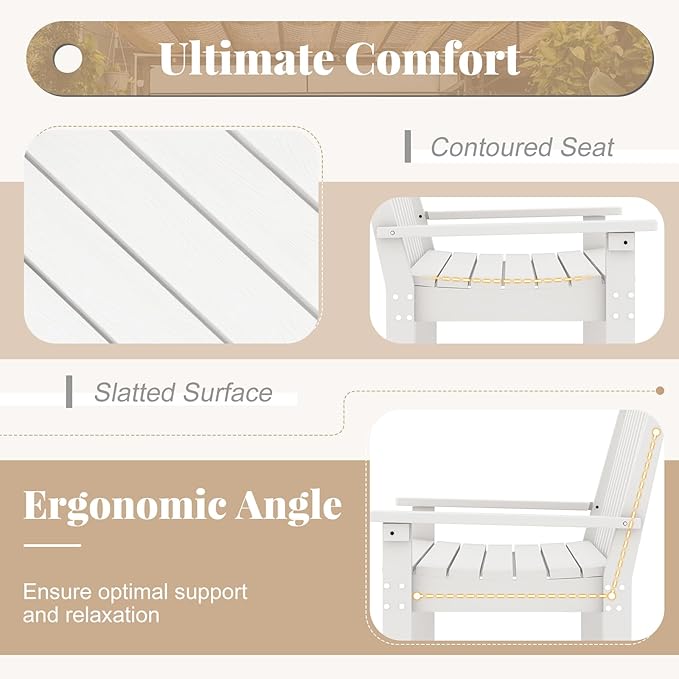 RELAX4LIFE 2-Person Patio Outdoor Bench - 52’’ All-Weather HDPE Garden Bench with Armrests & Slatted Backrest, Patio Bench for Front Porch Park Poolside Backyard, 705 LBS Weight Capacity (White)