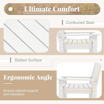RELAX4LIFE 2-Person Patio Outdoor Bench - 52’’ All-Weather HDPE Garden Bench with Armrests & Slatted Backrest, Patio Bench for Front Porch Park Poolside Backyard, 705 LBS Weight Capacity (White)