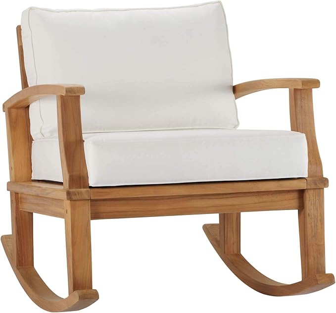 Modway EEI-4177-NAT-WHI Marina Patio Teak Rocking Chair, Natural White