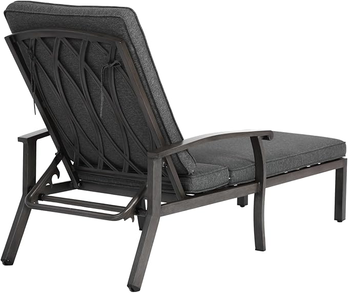 Grey Aluminium Cast Chaise Lounge Chair Outdoor, Patio Chaise Lounge Chair with Cushion, Tanning Lounges, with Level Adjustable Recliner for Poolside, Patio, Deck, Yard