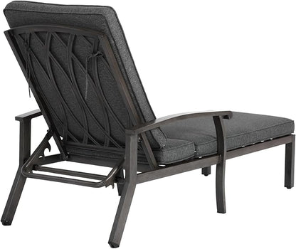 Grey Aluminium Cast Chaise Lounge Chair Outdoor, Patio Chaise Lounge Chair with Cushion, Tanning Lounges, with Level Adjustable Recliner for Poolside, Patio, Deck, Yard