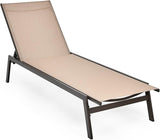 COSTWAY Patio Lounge Chair Outdoor, 6-Position Backrest Adjustable Pool Lounger, Metal Frame & Breathable Fabric - Photo 1