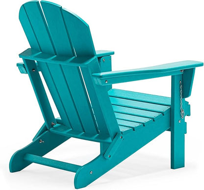 WO Home Furniture 3pc Set - HDPE Poly Adirondack Chair with Ottoman/Footrest and Square Side Table, All Weather and UV Resistant for Outdoor Patio Backyard, Garden, Turquoise