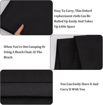 GORGECRAFT 1pcs Beach Sling Chair Replacement Lawn Chair Webbing 435 * 1165mm Chair Oxford Cloth Black Outdoor Patio Foldable Chaise Lounge Chair Fabric for Sunbathing Garden Courtyard Beach