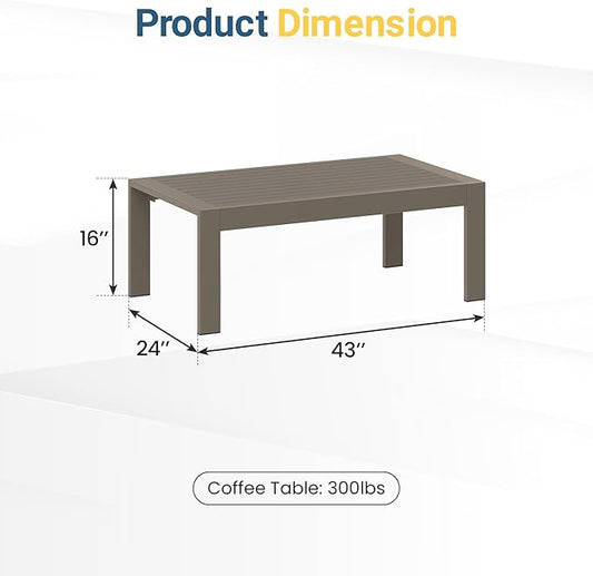 Wisteria Lane Outdoor Furniture Patio Coffee Table, Ourdoor Rectangle Coffee Table, All-Weather Outdoor Metal Coffee Table for Balcony, Garden, Deck, Backyard, Khaki