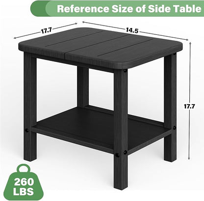 Patio Side Table, Small Rectangular HDPE Adirondack End Table for Outdoor Use in Pool, Garden, Lawn, Backyard,Black