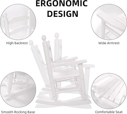 Toddler Rocking Chair Wooden Kids Comfy Recliner Rocker for Ages 3-6 Baby Lounge Chair Indoor Outdoor Children Playroom Anti-Tip Design Safe & Sturdy White