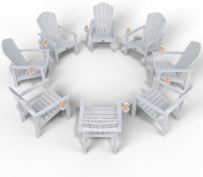 Stackable Adirondack Chair Set of 8, HDPE All-Weather Adirondack Chairs - Durable and Space Saving, Plastic Outdoor Fire Pit Chairs with Cup Holder,White