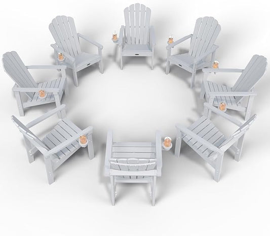 Stackable Adirondack Chair Set of 8, HDPE All-Weather Adirondack Chairs - Durable and Space Saving, Plastic Outdoor Fire Pit Chairs with Cup Holder,White