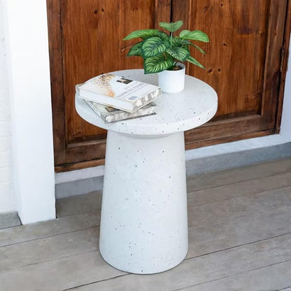 Christopher Knight Home Norvin Patio Lightweight Concrete Terrazzo Coffee Table, Indoor and Outdoor Table for Garden/Backyard/Poolside/Balcony Cafeteria, MGO Outdoor Side Table with No Assembly,White