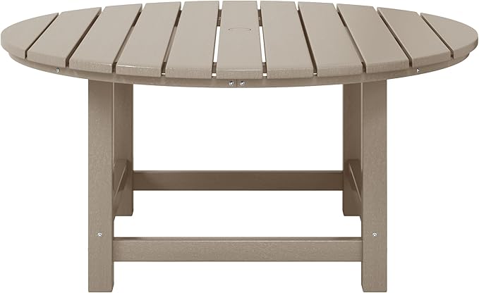 WestinTrends Dylan 5-Piece Outdoor Patio HDPE Adirondack Chair with Round Coffee Table Conversation Set, Weathered Wood
