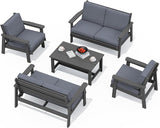 SERWALL HDPE Patio Furniture Set, 5 Piece All Weather Wood-Like Sectional Outdoor Furniture Set - Photo 1