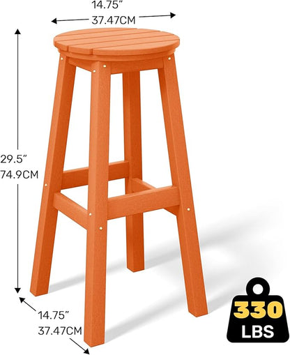 Costaelm 29" Height Outdoor Bar Stools, All-Weather Bar Stools, Adirondack Poly Patio Round Bar Stool for Patio, Deck, Kitchen Counter and Garden, Orange