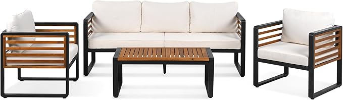 Large Size 4-Pieces Outdoor Furniture Sofa for 5 Person Conversation Set, Garden Sofa Set with Removable Cushion - Photo 1
