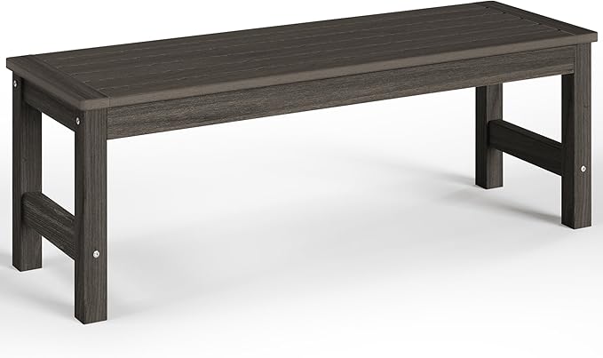48" HDPE Outdoor Bench, All-Weather & Fade-Resistant 2-Person Garden Bench, Low Maintenance Patio Bench for Garden, Porch & Patio, Dark Brown