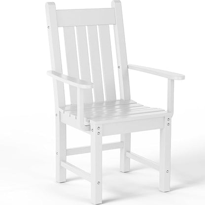 Costaelm Patio Dining Chairs, Plastic Outdoor Adirondack Chair with Arm, HDPE Poly Lumber, Waterproof Restaurant Bistro Dining Chair for Outside Porch Backyard Garden, White