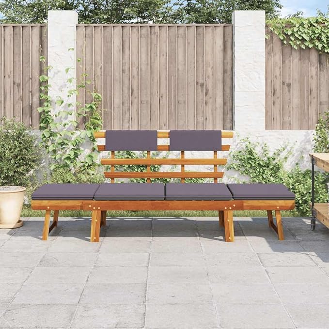 Outdoor Daybed with Adjustable Armrests, Solid Acacia Wood Garden Lounge Chair for Patio, Porch, Backyard - Photo 3