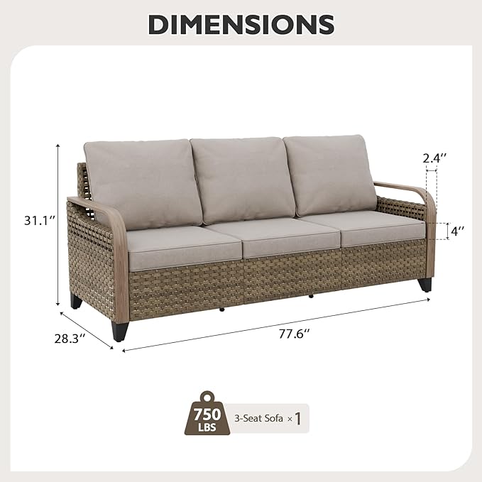 EAGLE PEAK Wicker Outdoor Patio Sofa Modern Rattan Patio Furniture Loveseat for Backyard Deck Porch Balcony - Photo 2