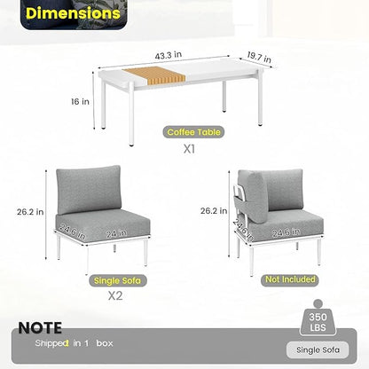 Sundale Outdoor 3 Pieces Patio Furniture Set, Metal Outdoor Sectional Sofa with Coffee Table, All-Weather Modern Outdoor Conversation Sets for Balcony, Porch, Poolside, Sunroom