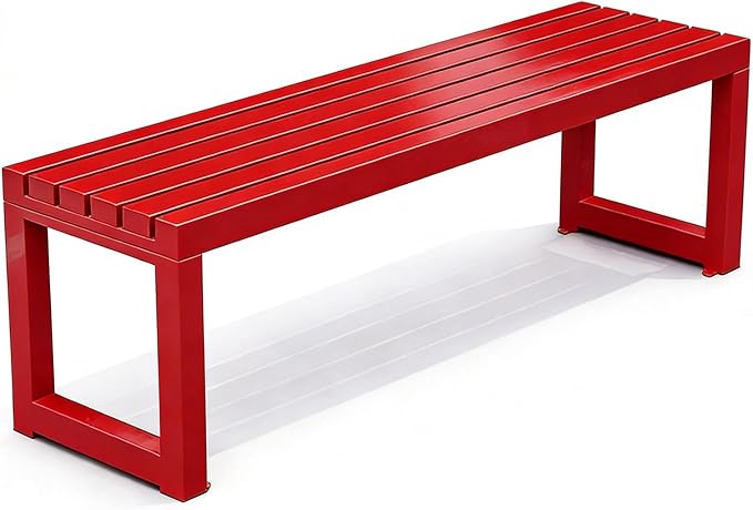 Outdoor Patio Bench Weatherproof Metal Backless Bench 3.3ft 3.9ft 4.9ft 5.9ft 2-Person Seat Porch Seating Metal Bench No Back Garden Bench Front Porch Benches Chair for Yard(Red,3.9ft/120cm)