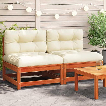 Rustic Garden Armless Sofa Set Outdoor Patio Furniture Solid Pine Wood Waxed Finish Weather-Resistant Oxford Fabric Cushions Modular Design Rearrangeable