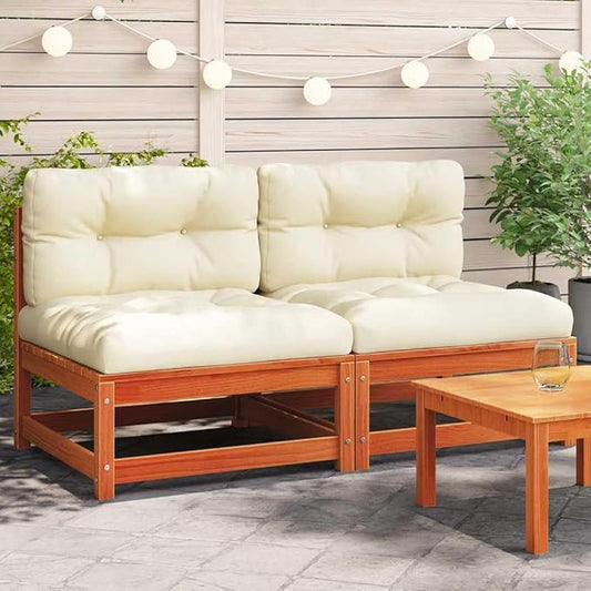 Rustic Garden Armless Sofa Set Outdoor Patio Furniture Solid Pine Wood Waxed Finish Weather-Resistant Oxford Fabric Cushions Modular Design Rearrangeable