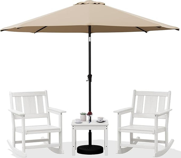 SERWALL Outdoor Rocking Chairs Set of 2 with 1 Side Table & 9ft Patio Umbrella - Photo 1