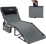 Folding Lounge Chair Outdoor with Insulated Cooler Bag Portable for Outside Patio Chaise Lounge Chair 5-Position with - Photo 1
