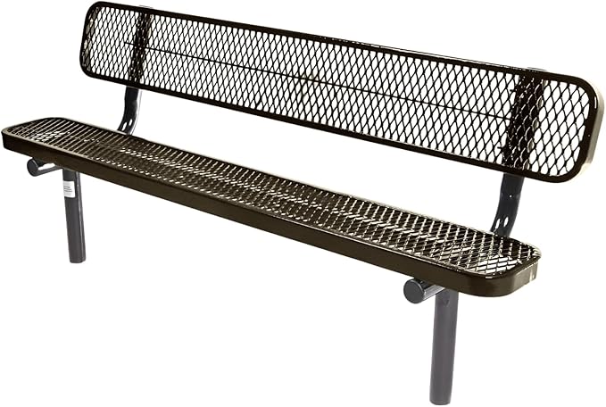 COATEDOUTDOORFURNITURE Heavy-Duty Outdoor Bench Thermoplastic Coated, Expanded Metal, Commercial-Grade Seating, Made in America (Inground with Back, 6 Ft, Textured Gold Vein)