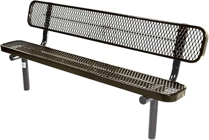 COATEDOUTDOORFURNITURE Heavy-Duty Outdoor Bench Thermoplastic Coated, Expanded Metal, Commercial-Grade Seating, Made in America (Inground with Back, 6 Ft, Textured Gold Vein)