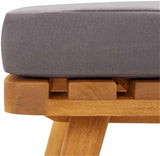 BOWERY HILL Solid Acacia Wood Garden Footstool, Natural Wood with Dark Grey Weather-Resistant Cushion - Photo 4
