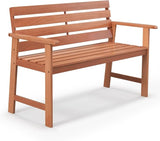 Tangkula 48 Inch Hardwood Outdoor Bench with Backrest, Wood Patio Loveseat Chair with Breathable Slatted Seat & Backrest - Photo 1