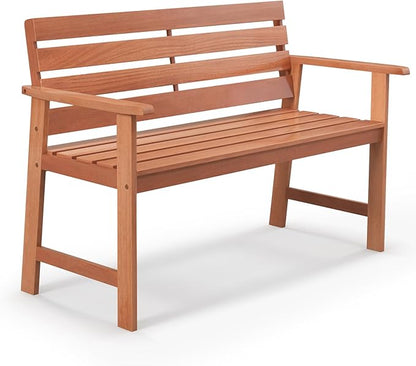Tangkula 48 Inch Hardwood Outdoor Bench with Backrest, Wood Patio Loveseat Chair with Breathable Slatted Seat & Backrest, Ergonomic Outside Bench for Backyard, Balcony, Garden & Porch
