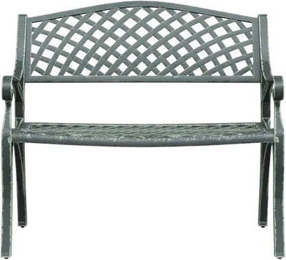 Vintage Cast Aluminum and Cast Iron Garden Bench in Green with Floral Design for Outdoor Seating Relaxation in Gardens Balconies or Patios