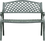 Vintage Green Cast Aluminum and Cast Iron Garden Bench with Floral Design, 40.2 Inch Outdoor Seating for Patio, Balcony - Photo 4