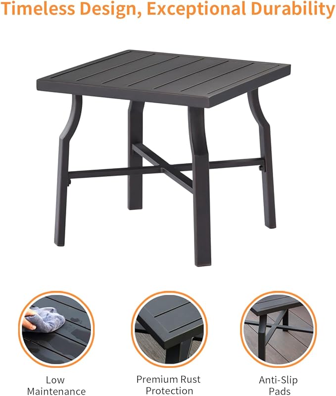 Patio Side Table, Aluminum Outdoor Pool Side Table with Adjustable Feet, Rust-Proof Square Patio End Table, Durable Outdoor End Tables Furniture for Poolside, Beach, Deck, Gunmetal