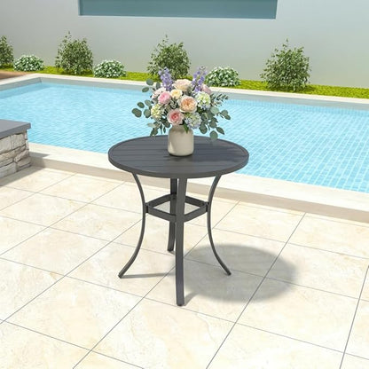 27.5 Inch Round Outdoor Metal Table for 2, Patio Bistro Table with Curved Legs, All Weather Slatted Table for Lawn, Garden, Balcony, Deck, Black