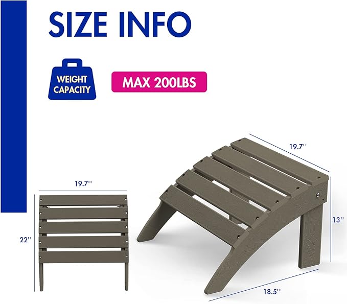 BRIOPAWS Adirondack Ottomans | Folding | Set of 4 | HDPE Plastic | Wood Grain Outdoor Foot Rest | All Weather | Adirondack Chair Footrest | Foot Stool for Deck Porch Patio | 19.7W x 18.5L x 13H Inch