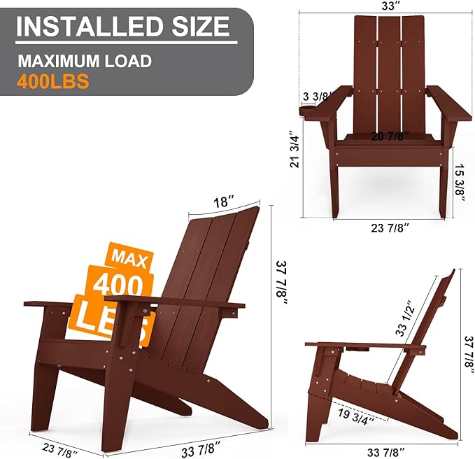 MXIMU Adirondack Chair Set of 4: Modern Adirondack Chairs Fire Pit Chairs Plastic Outdoor Chairs for Lawn Backyard Deck Garden Camping (Coffee)