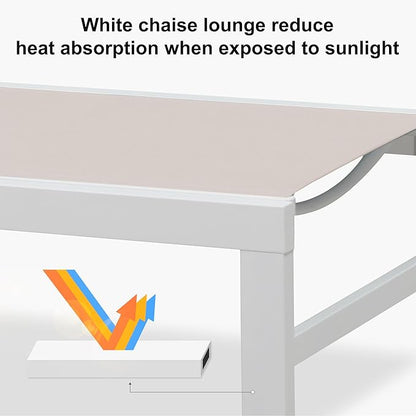 PURPLE LEAF Outdoor Chaise Lounge Chairs Set of 2 White Aluminum Lounge Chair Five-Position Adjustable Chaise with Wheels and Table for Pool Deck Patio, Linen