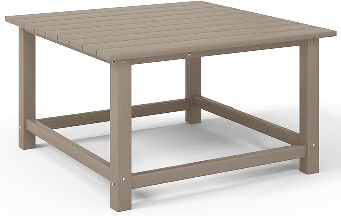 Costaelm Patio Conversation Table, Tatio Accent HDPE Outdoor Weather Resistant, Square Outdoor Porch Balcony Patio Drink Table for Outside, Pool, Backyard, Weathered Wood
