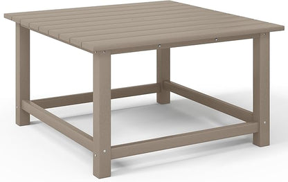 Costaelm Patio Conversation Table, Tatio Accent HDPE Outdoor Weather Resistant, Square Outdoor Porch Balcony Patio Drink Table for Outside, Pool, Backyard, Weathered Wood