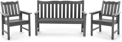 Stoog All-Weather Outdoor Bench & Chairs Set, 3-Piece Patio Furniture Set, Include 1 Garden Bench and 2 Garden Chairs, Never Rot or Fade, Grey