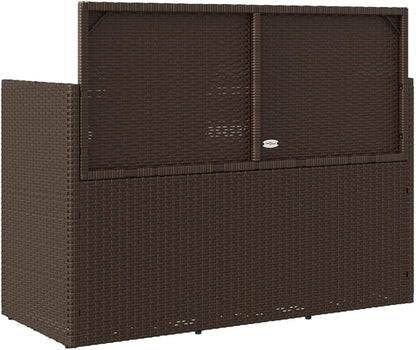 vidaXL Garden Bench with Cushions Brown UV Resistant Poly Rattan Outdoor Seating 2 Person Storage Compartment Modern Patio Furniture Comfortable Cushioned Metal
