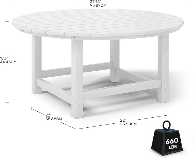 Costaelm Patio Conversation Table, Tatio Accent Tables, HDPE Outdoor Weather Resistant, Round Outdoor Porch Balcony Patio Drink Table for Outside, Pool, Backyard, White