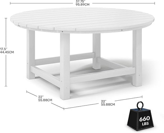 Costaelm Patio Conversation Table, Tatio Accent Tables, HDPE Outdoor Weather Resistant, Round Outdoor Porch Balcony Patio Drink Table for Outside, Pool, Backyard, White